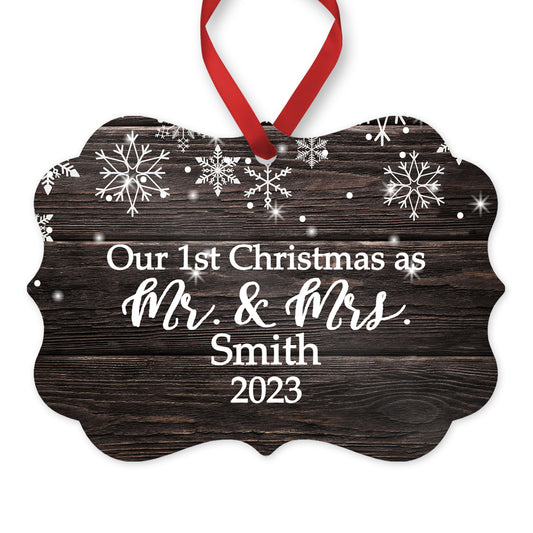 our 1st Christmas as Mr & Mrs personalized Christmas ornament - snowflake wood