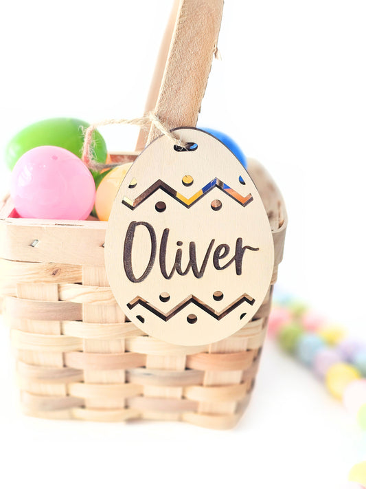 Personalized Easter Basket Name Tags, Birch Wood Bunny and Egg Shapes