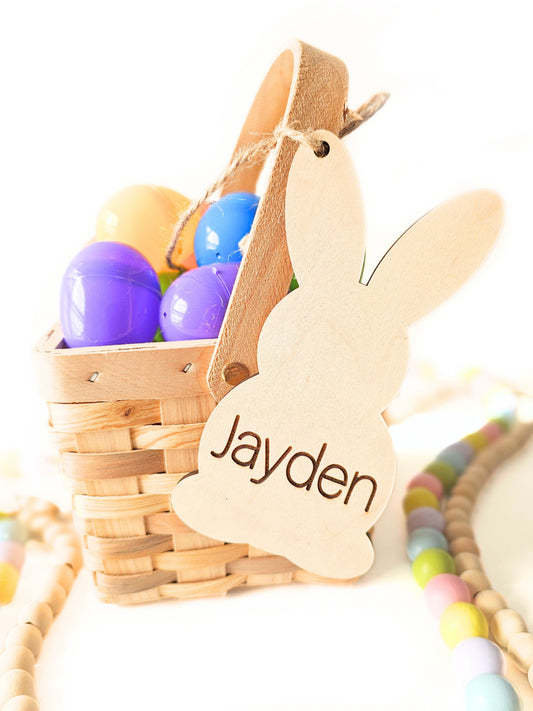 Personalized Easter Basket Name Tags, Birch Wood Bunny Shapes