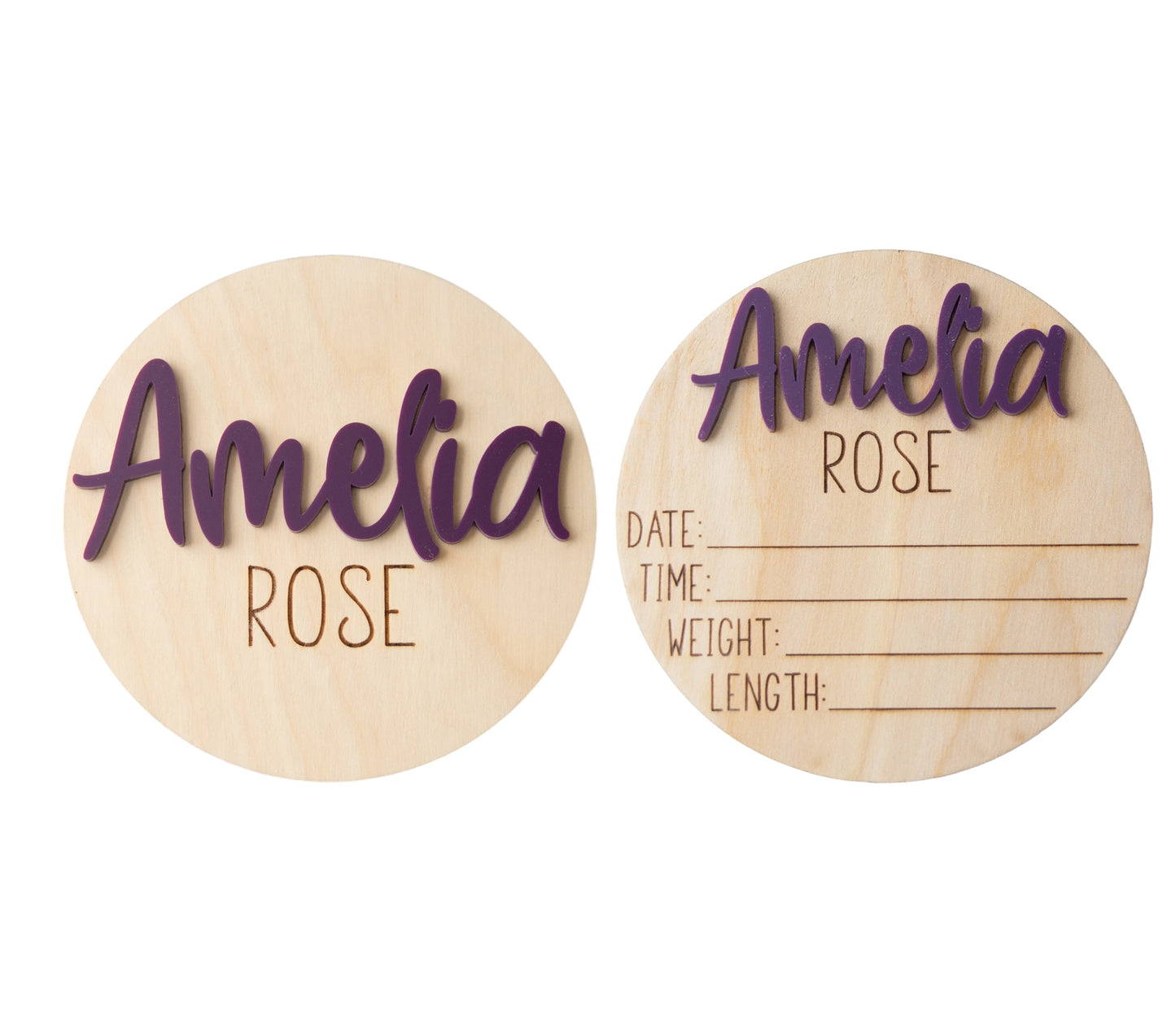 Amelia Rose Personalized Wooden Baby Announcement, Engraved Birth Stat Keepsake