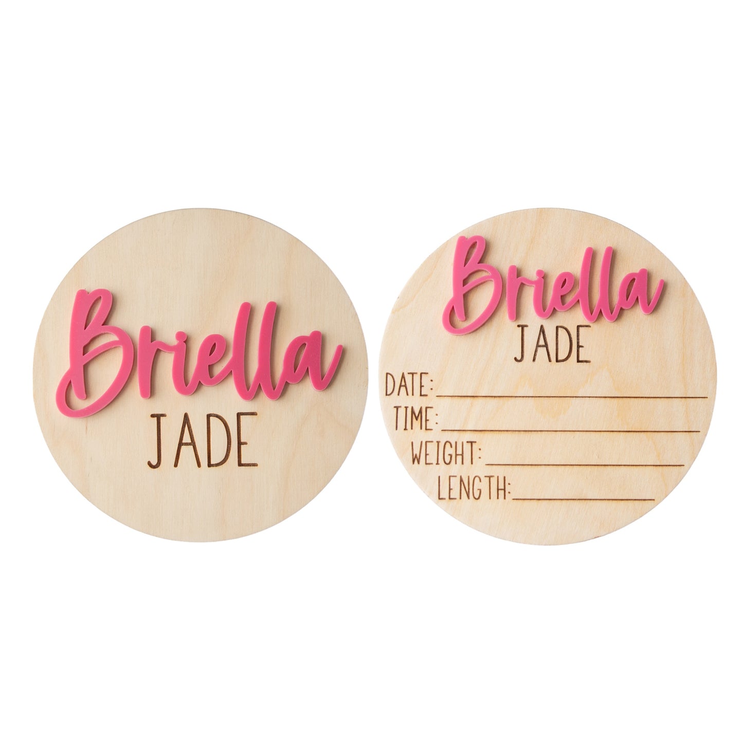 Briella Jade Personalized Wooden Baby Announcement, Engraved Birth Stat Keepsake