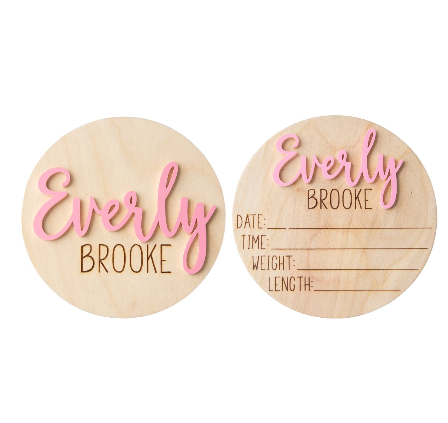 Everly Brooke Personalized Wooden Baby Announcement, Engraved Birth Stat Keepsake