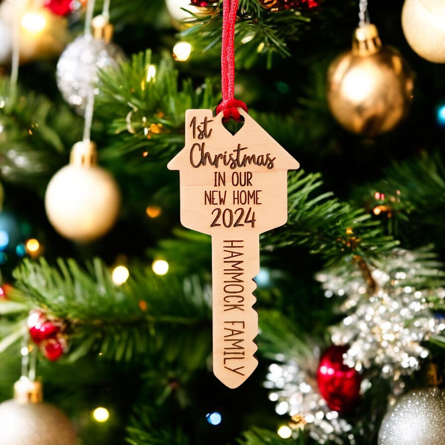 1st Christmas in our new home 2024 Ornament, Wooden Ornament, With Family Last Name
