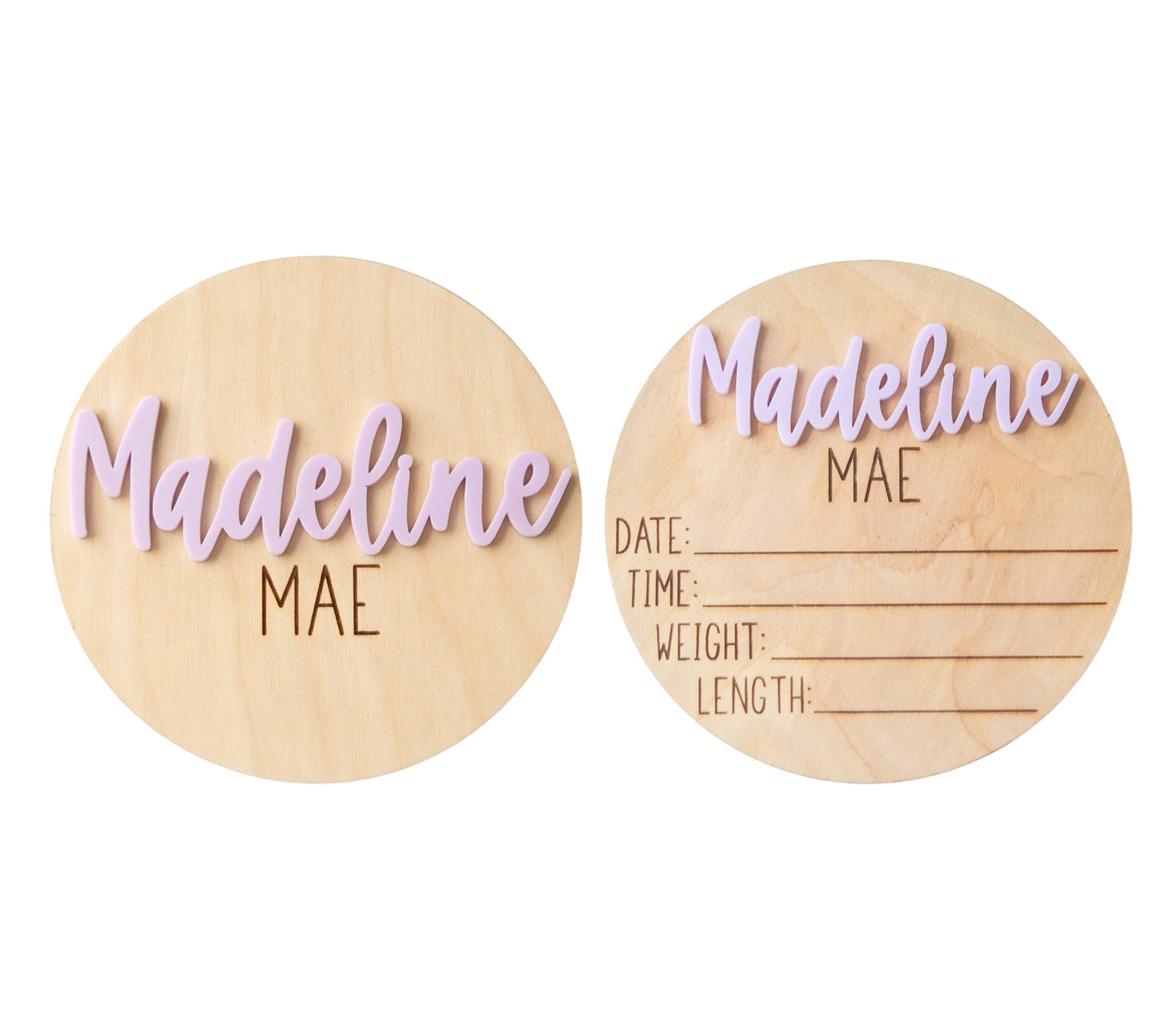 Madeline Mae Personalized Wooden Baby Announcement, Engraved Birth Stat Keepsake