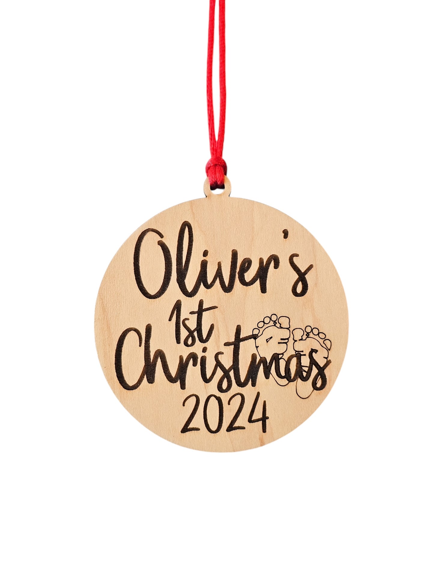 Personalized Baby's First Christmas Ornament with footprints 2024 Engraved