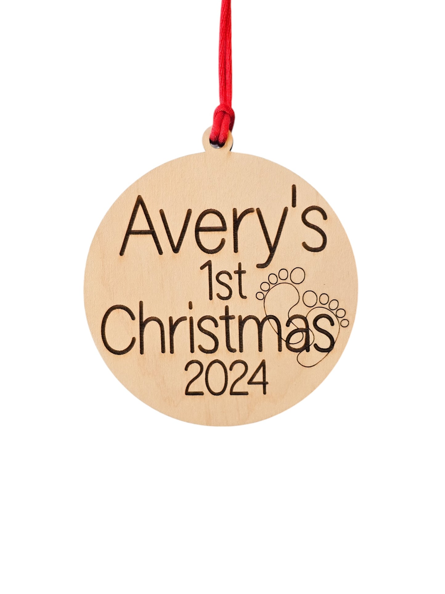 Personalized Baby's 1st Christmas Ornament with Footprints 2024, Avery