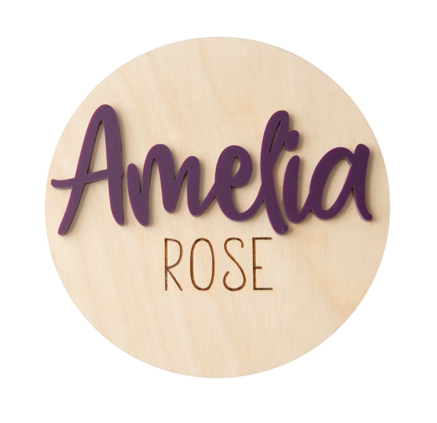 Amelia Rose Personalized Wooden Baby Announcement, Engraved Birth Stat Keepsake