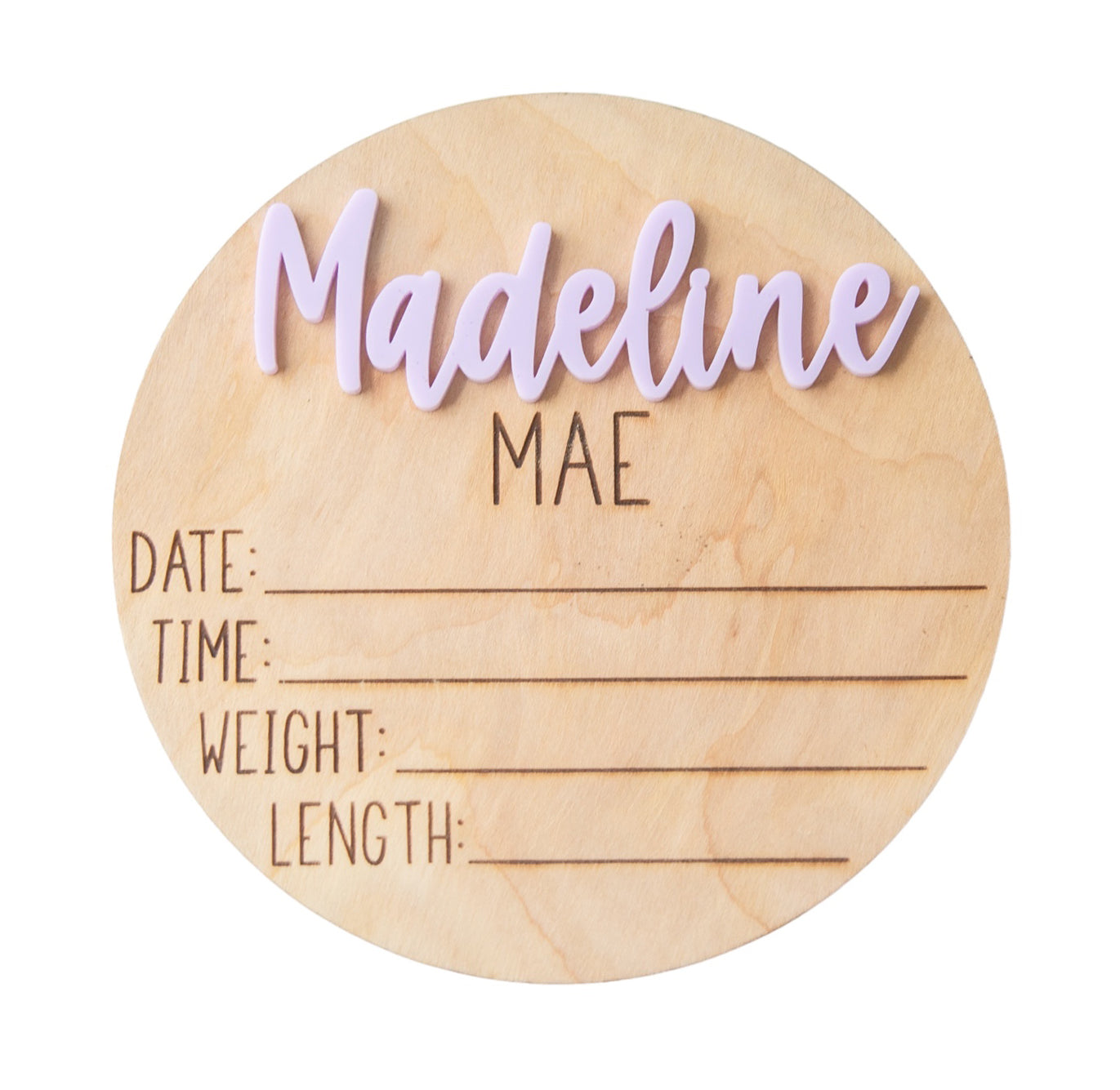 Madeline Mae Personalized Wooden Baby Announcement, Engraved Birth Stat Keepsake