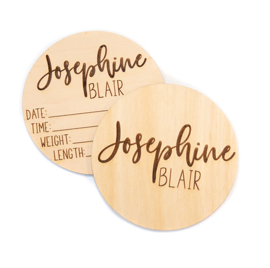 Josphine Blair double sided birth announcement for hosptial