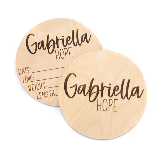 Gabriella Hope double sided birth announcement for hospital