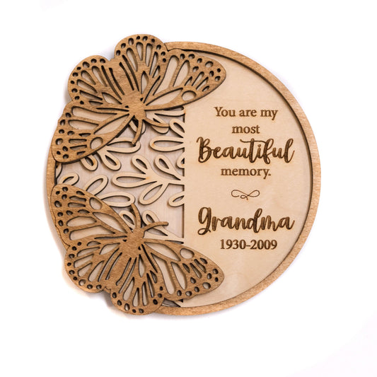 Butterfly Memorial Round - Personalized In Memory Display - Remembrance home décor Shelf Sitter
