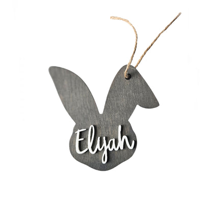 Personalized Easter Basket Name Tags, Birch Wood Bunny Shapes