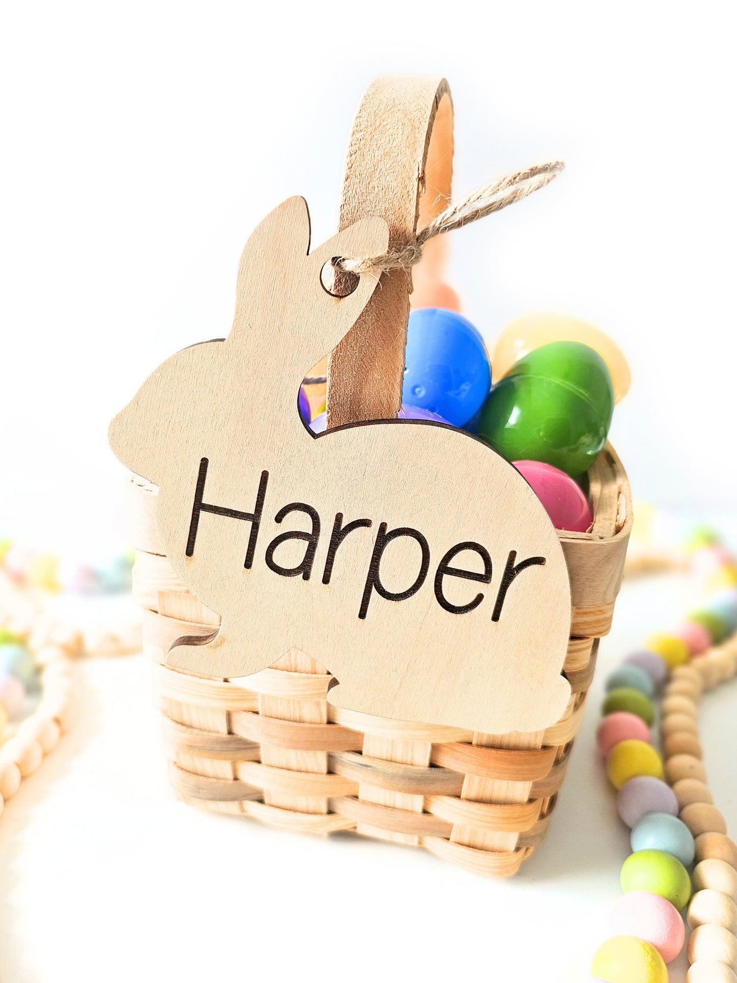 Personalized Easter Basket Name Tags, Birch Wood Bunny Shapes