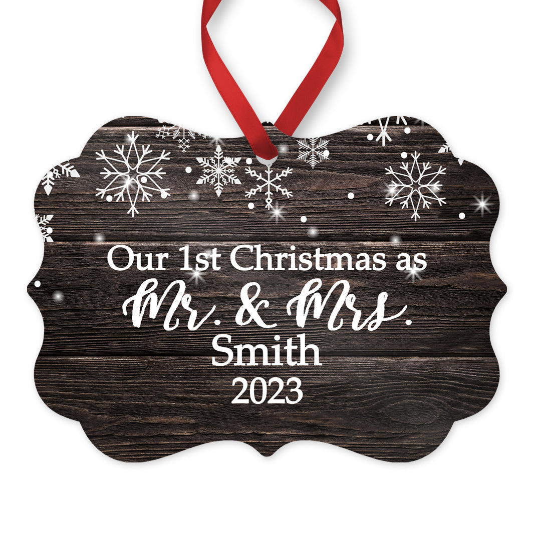 our 1st Christmas as Mr & Mrs personalized Christmas ornament - snowflake wood