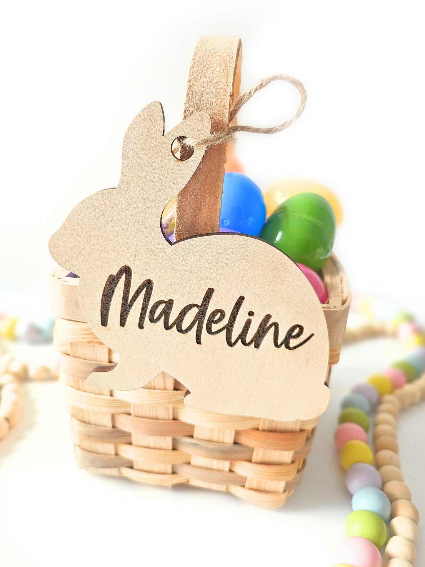 Personalized Easter Basket Name Tags, Birch Wood Bunny Shapes