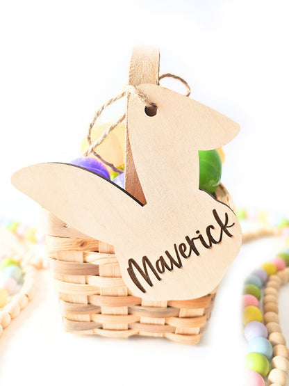 Personalized Easter Basket Name Tags, Birch Wood Bunny Shapes