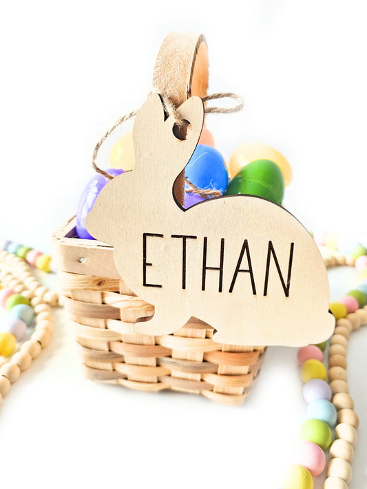 Personalized Easter Basket Name Tags, Birch Wood Bunny Shapes