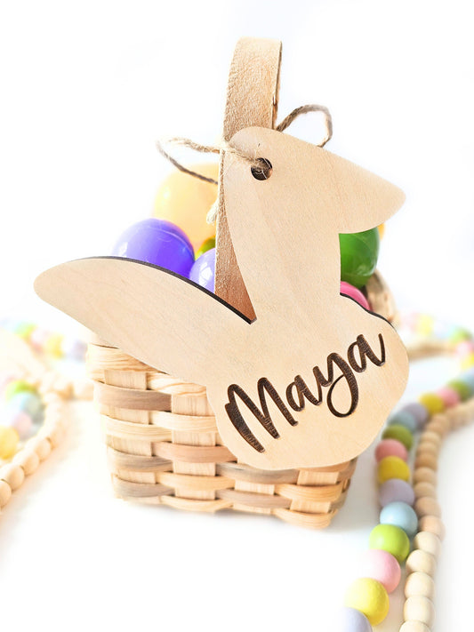 Personalized Easter Basket Name Tags, Birch Wood Bunny Shapes