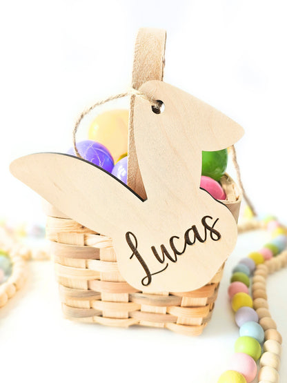 Personalized Easter Basket Name Tags, Birch Wood Bunny Shapes