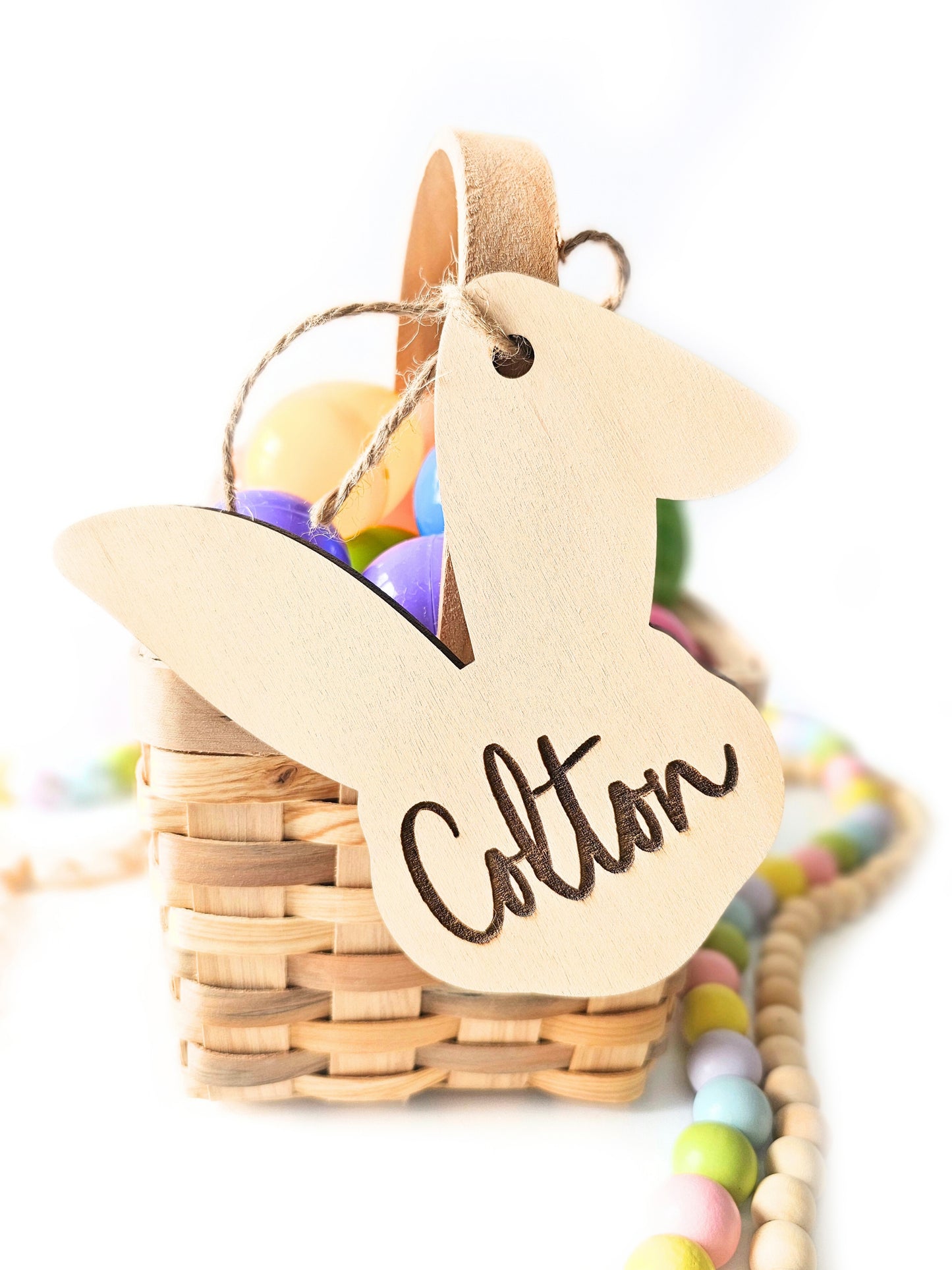 Personalized Easter Basket Name Tags, Birch Wood Bunny Shapes