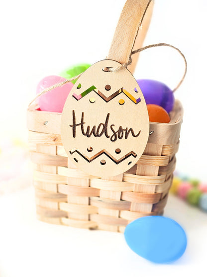 Personalized Easter Basket Name Tags, Birch Wood Bunny and Egg Shapes