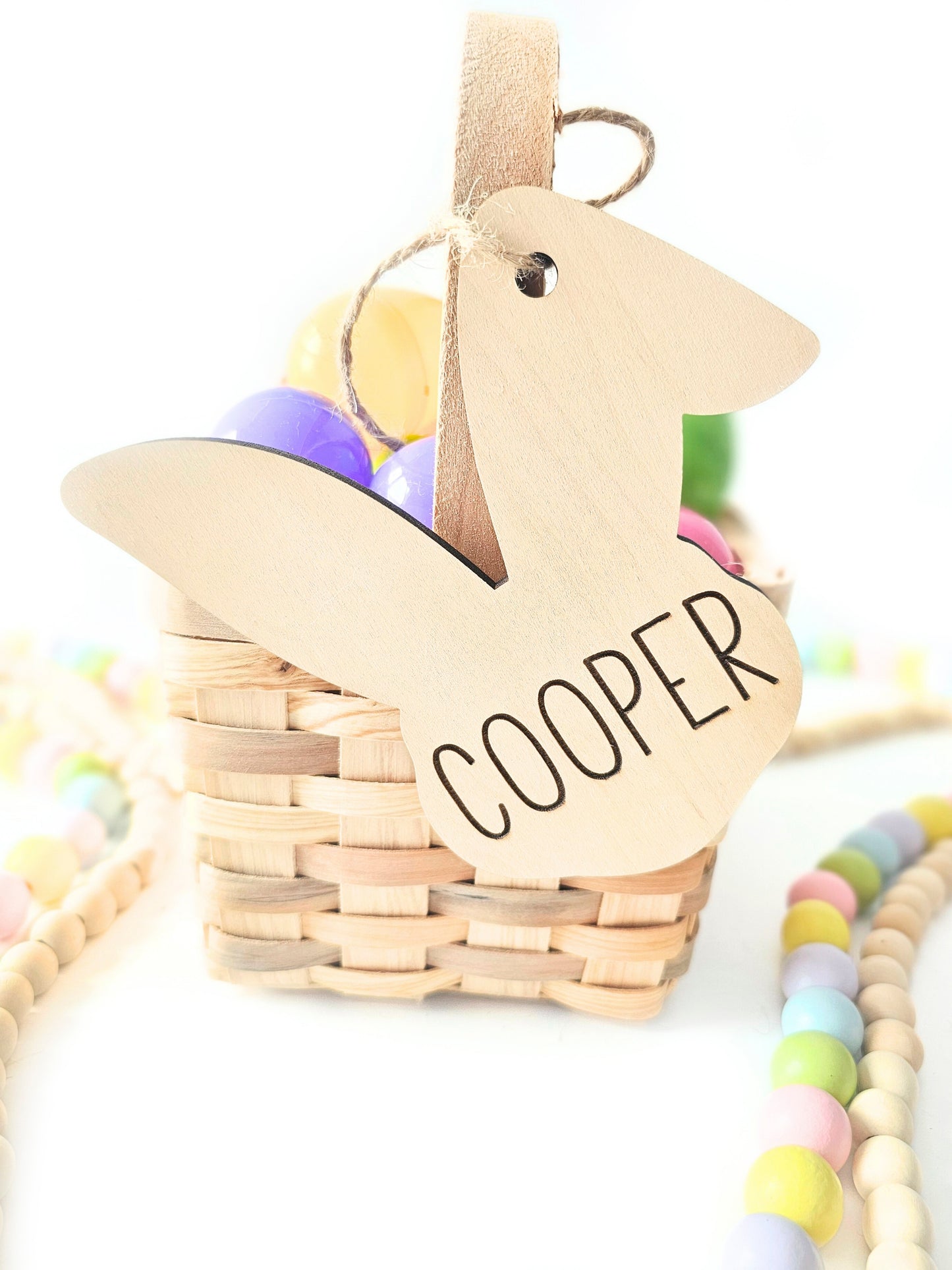 Personalized Easter Basket Name Tags, Birch Wood Bunny Shapes