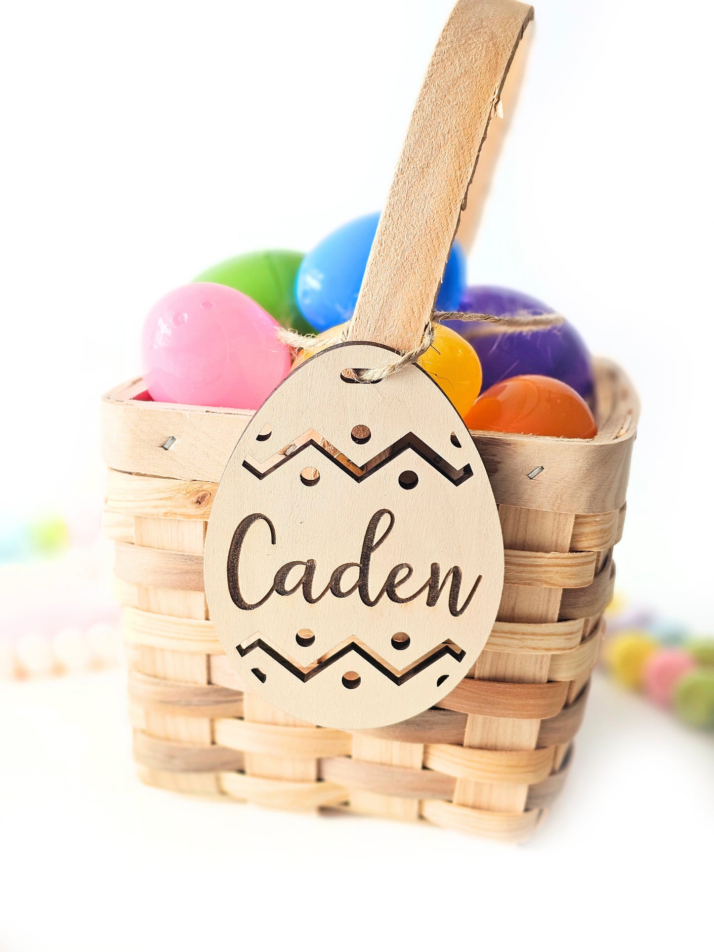 Personalized Easter Basket Name Tags, Birch Wood Bunny and Egg Shapes