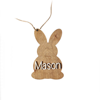 Personalized Easter Basket Name Tags, Birch Wood Bunny Shapes