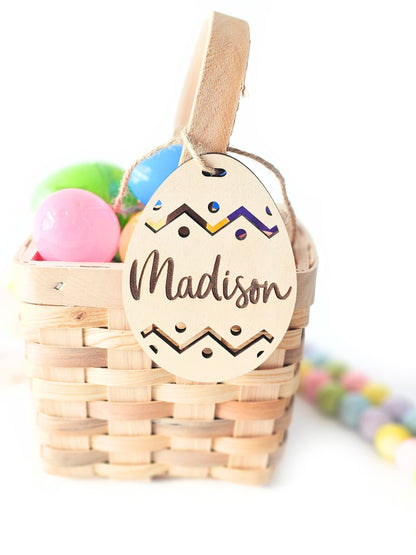 Personalized Easter Basket Name Tags, Birch Wood Bunny and Egg Shapes