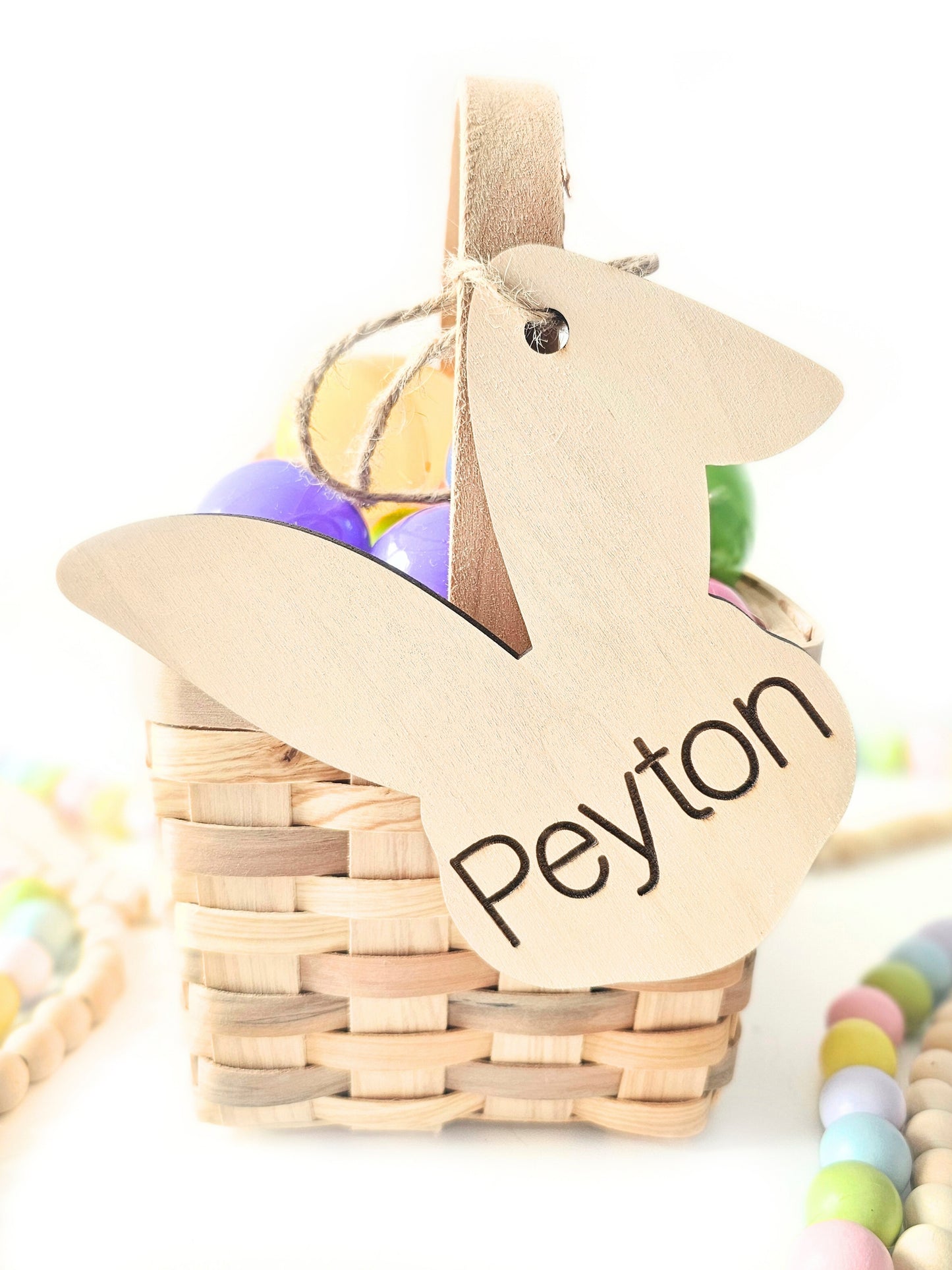 Personalized Easter Basket Name Tags, Birch Wood Bunny Shapes