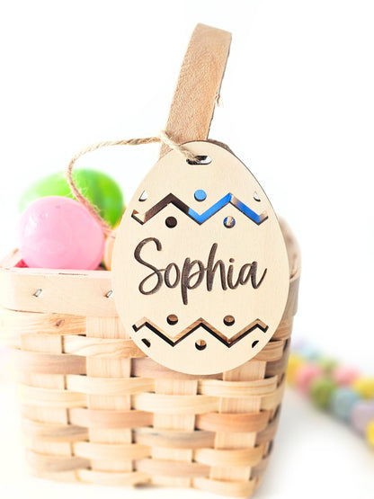 Personalized Easter Basket Name Tags, Birch Wood Bunny and Egg Shapes