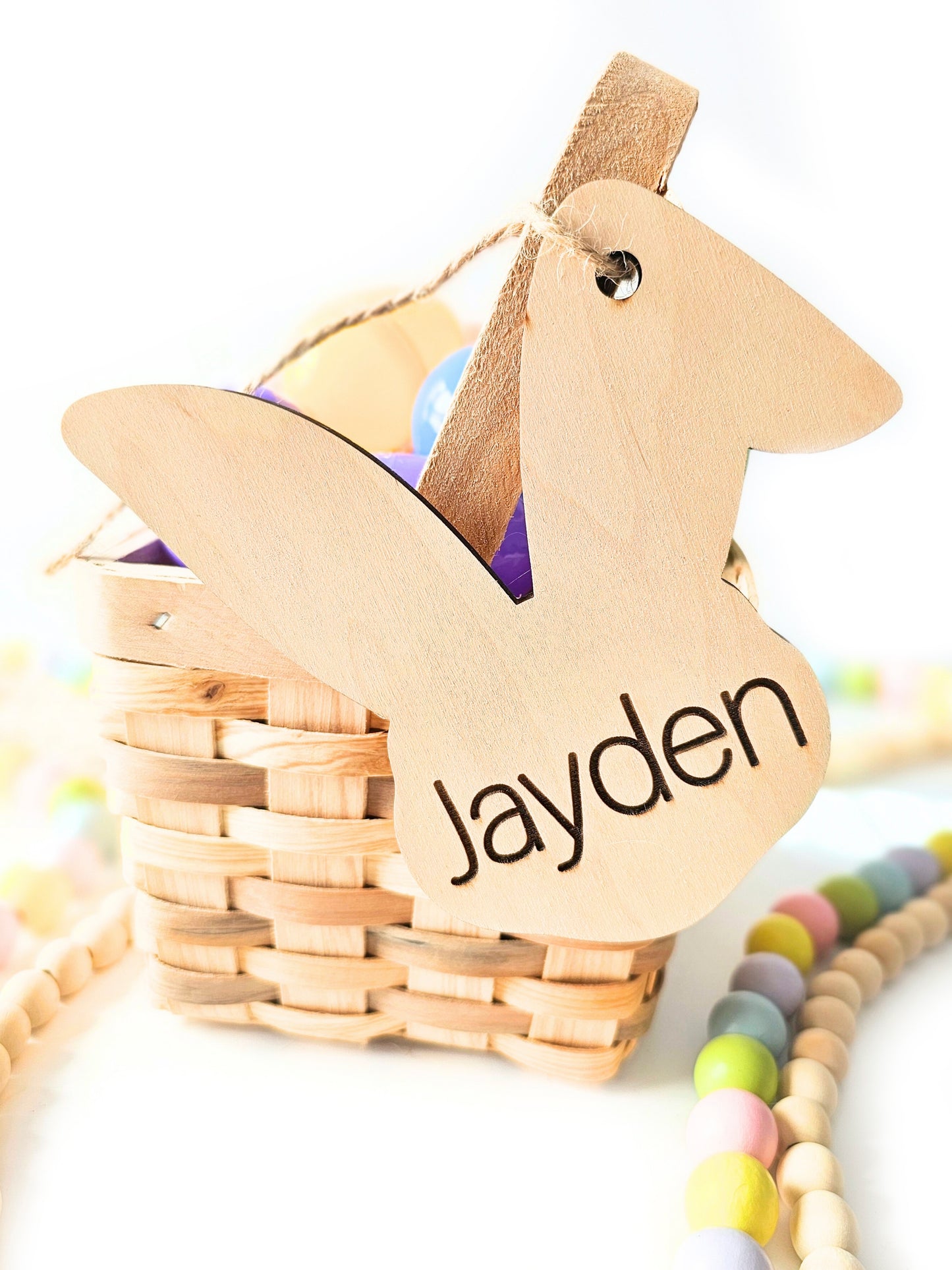 Personalized Easter Basket Name Tags, Birch Wood Bunny Shapes