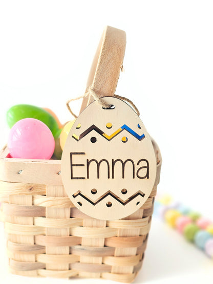 Personalized Easter Basket Name Tags, Birch Wood Bunny and Egg Shapes