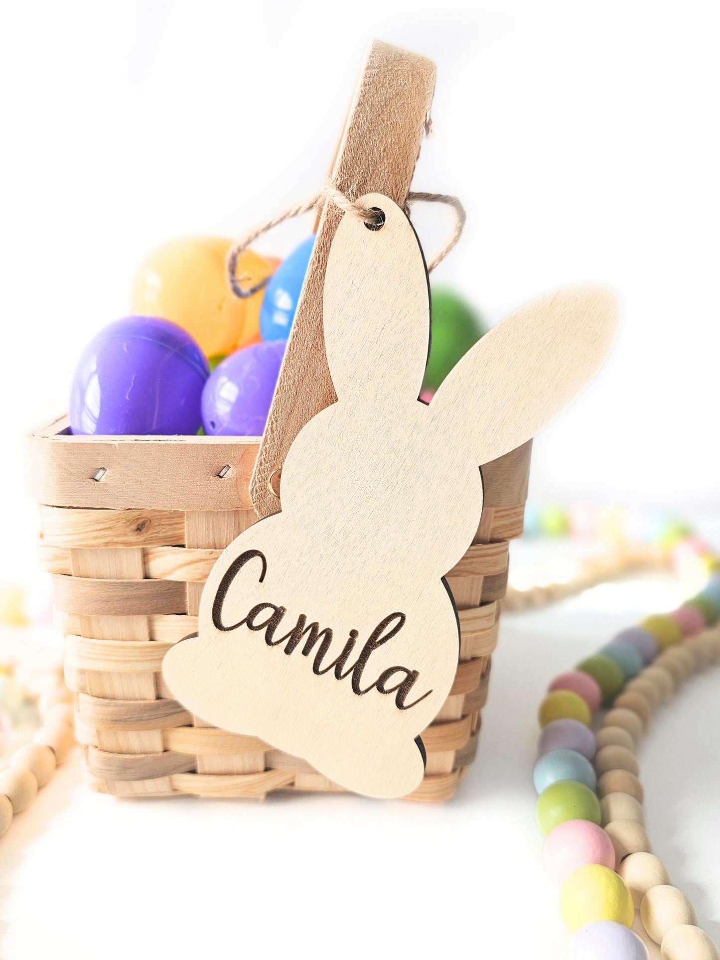 Personalized Easter Basket Name Tags, Birch Wood Bunny Shapes