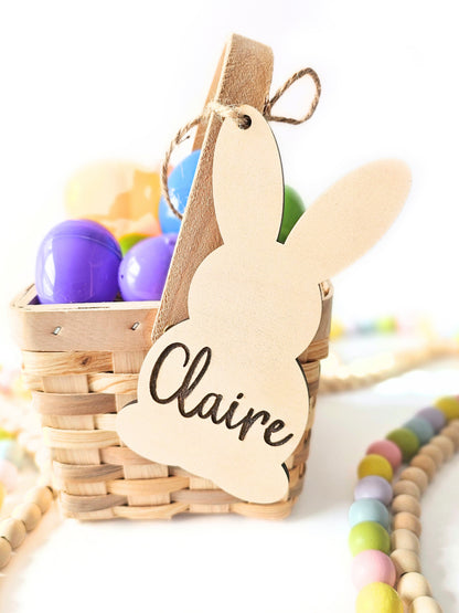 Personalized Easter Basket Name Tags, Birch Wood Bunny Shapes