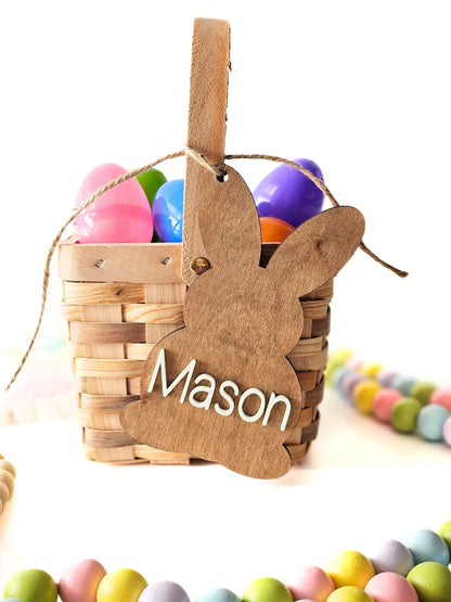 Personalized Easter Basket Name Tags, Birch Wood Bunny Shapes