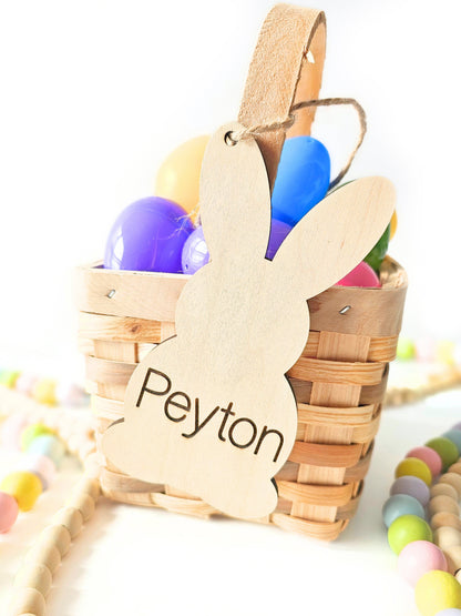 Personalized Easter Basket Name Tags, Birch Wood Bunny Shapes