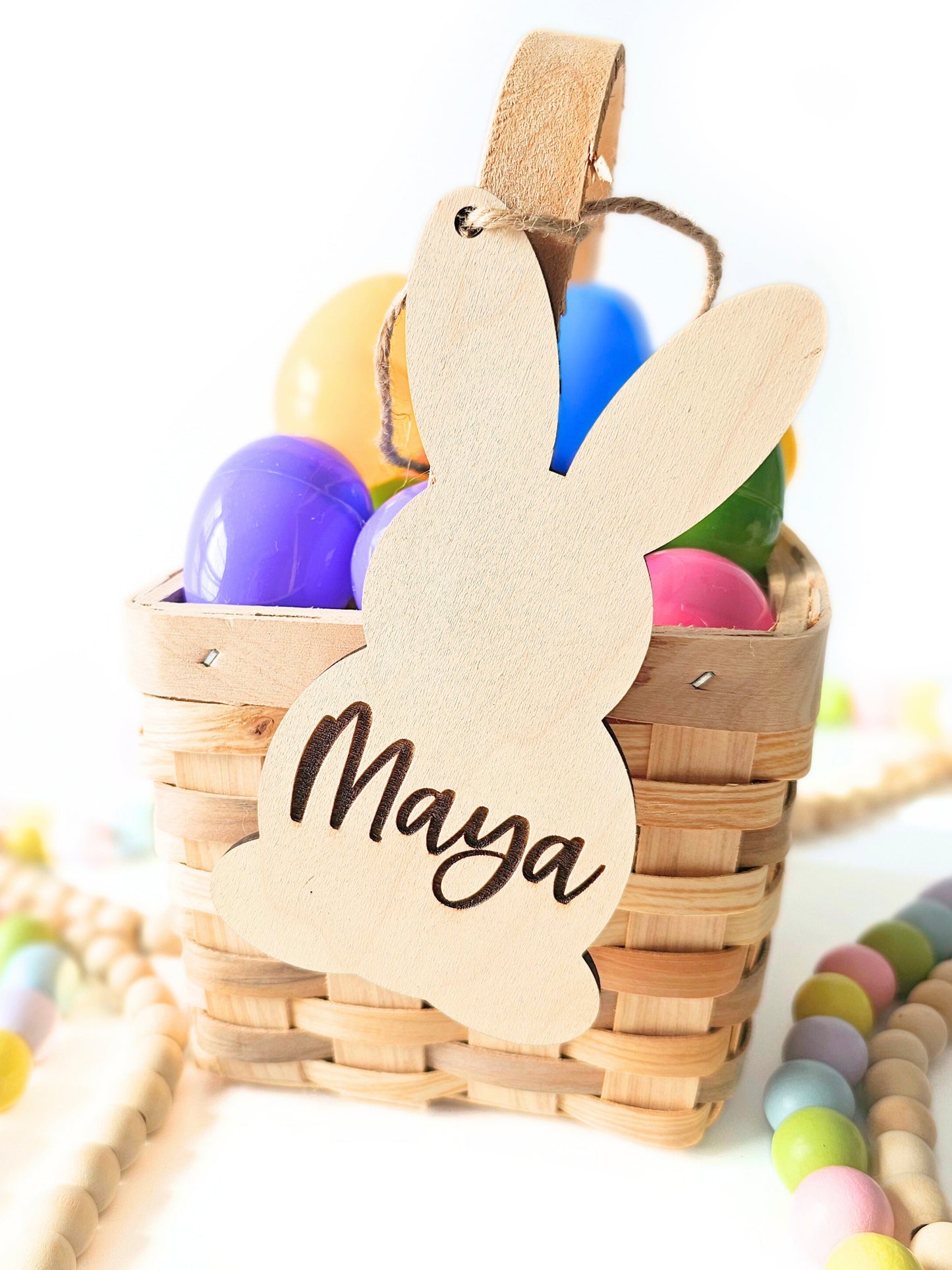 Personalized Easter Basket Name Tags, Birch Wood Bunny Shapes