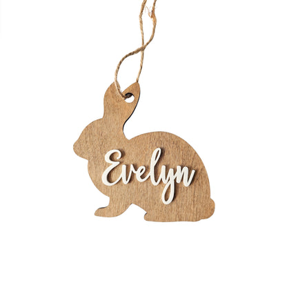 Personalized Easter Basket Name Tags, Birch Wood Bunny Shapes