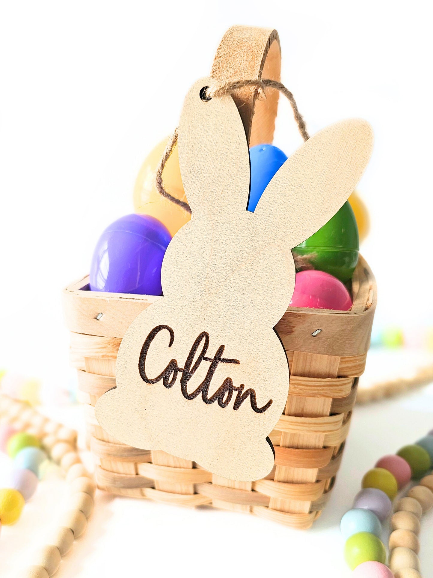 Personalized Easter Basket Name Tags, Birch Wood Bunny Shapes