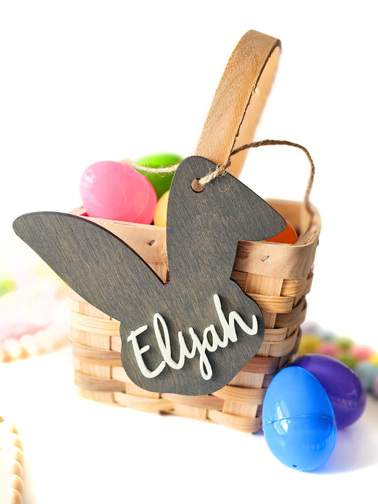 Personalized Easter Basket Name Tags, Birch Wood Bunny Shapes