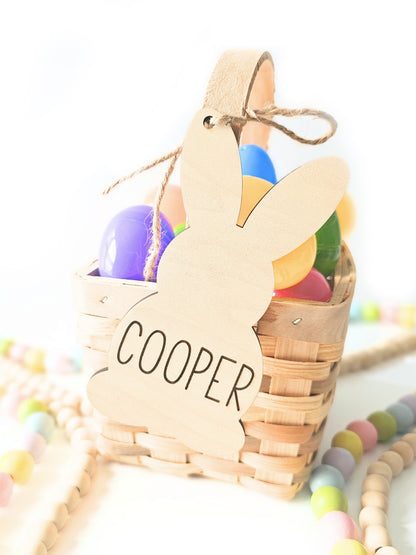 Personalized Easter Basket Name Tags, Birch Wood Bunny Shapes