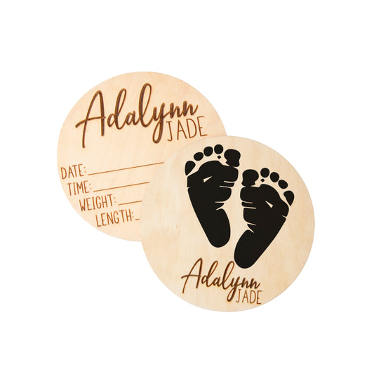 Personalized Baby Birth Announcement for Footprints, Wooden Engraved Keepsake, Ideal for Baby Shower and Christmas Gifts