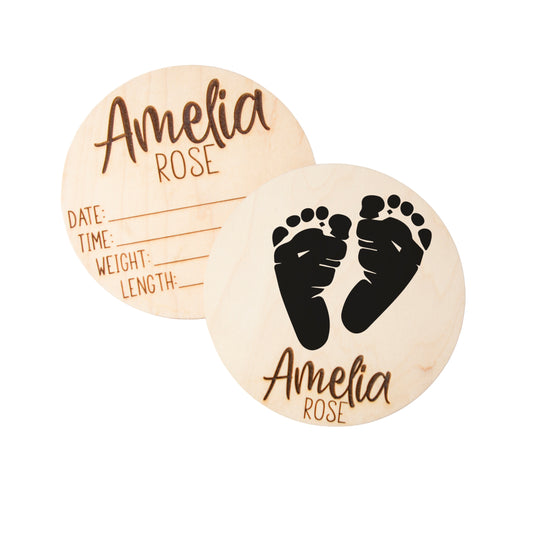 Personalized Baby Birth Announcement for Footprints, Wooden Engraved Keepsake, Ideal for Baby Shower and Christmas Gifts