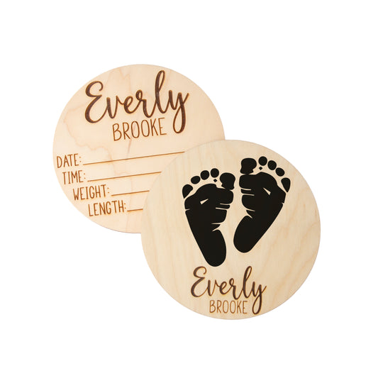 Personalized Baby Birth Announcement for Footprints, Wooden Engraved Keepsake, Ideal for Baby Shower and Christmas Gifts