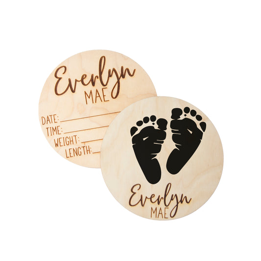 Personalized Baby Birth Announcement for Footprints, Wooden Engraved Keepsake, Ideal for Baby Shower and Christmas Gifts