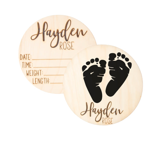 Personalized Baby Birth Announcement for Footprints, Wooden Engraved Keepsake, Ideal for Baby Shower and Christmas Gifts