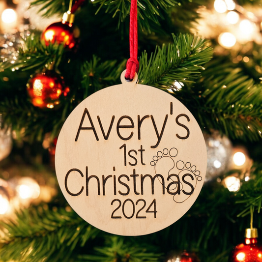 Personalized Baby's 1st Christmas Ornament with Footprints 2024, Avery