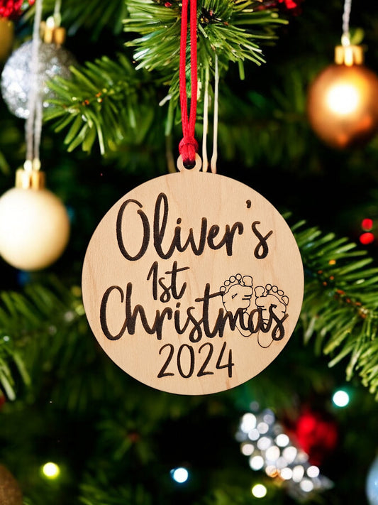 Personalized Baby's First Christmas Ornament with footprints 2024 Engraved
