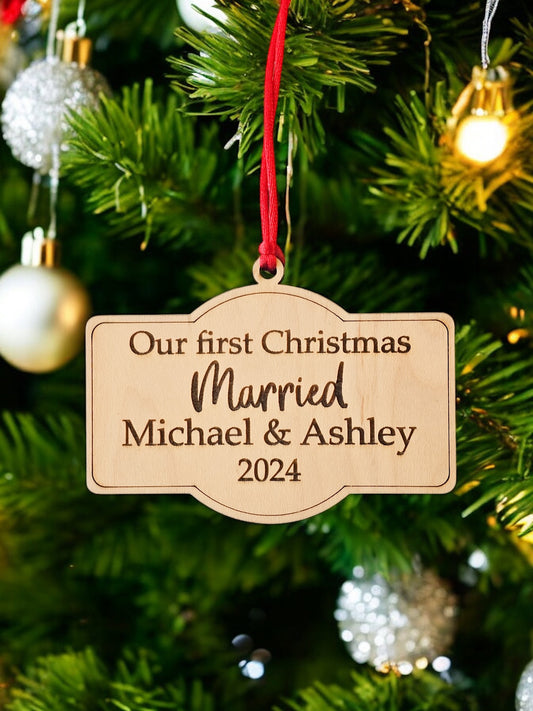 Our First Christmas Married Ornament 2024, With Couples First Name